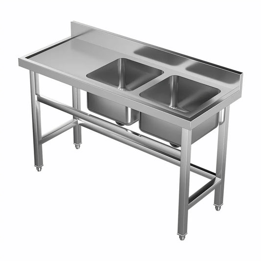 Heavy Duty Stainless Steel Double Bowl Sink Table